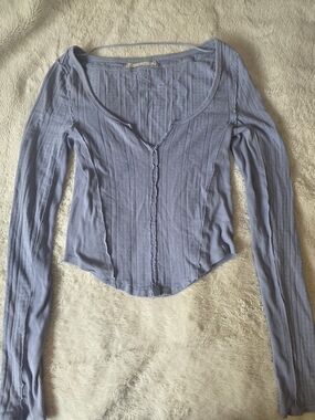 Free People Eyes On You M blue top ~ Falling Water cotton pointelle jersey